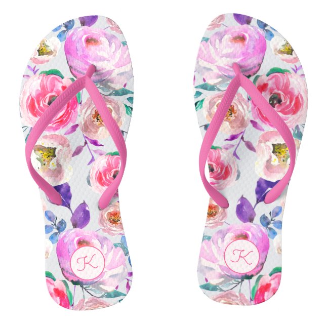Schöne, rosa Lila Wasserfarben Flip Flops (Fußbett)