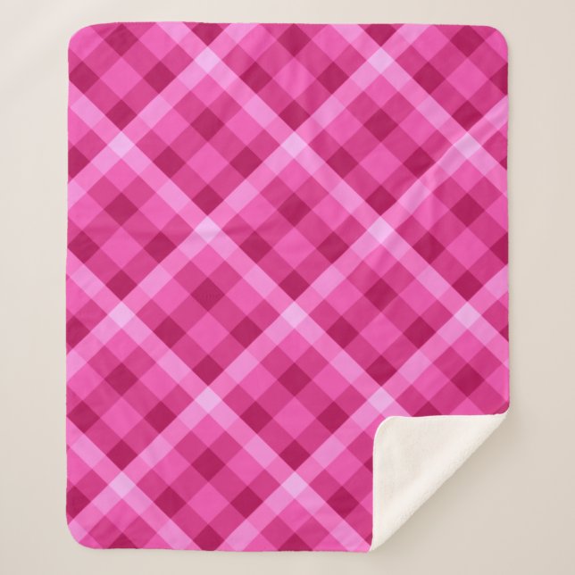 Schöne rosa Magenta Kariertes Mittel Sherpa Blanke Sherpadecke (Vorderseite)