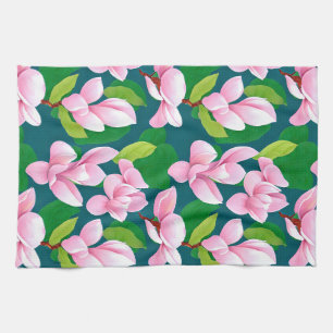 Schöne rosa Magnolia-Blume Geschirrtuch