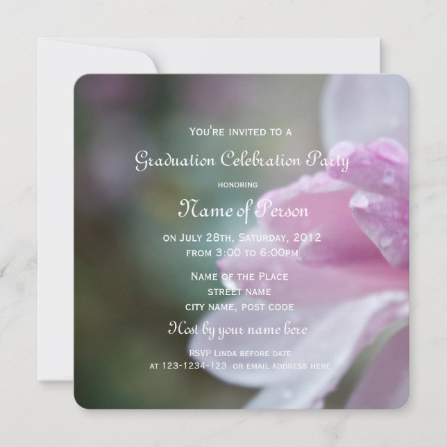 Schöne rosa Magnolia Blume Graduierungsparty Einladung (Vorderseite)