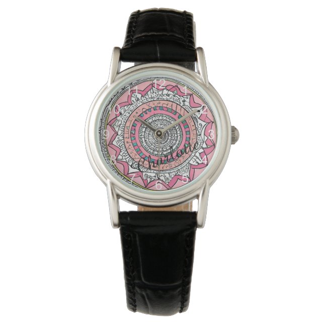 Schöne Rosa Mandala Watch Armbanduhr (Vorderseite)