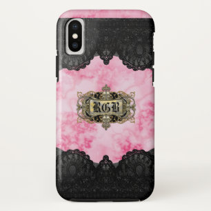 Schöne rosa Marmor kühle romantische Monogramm iPhone X Hülle