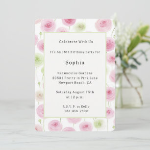 Schöne rosa Minze Ranunculus Geburtstag Einladung