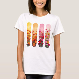 SCHÖNE ROSA ORANGE GELBE BLUMENMALEREI T-Shirt