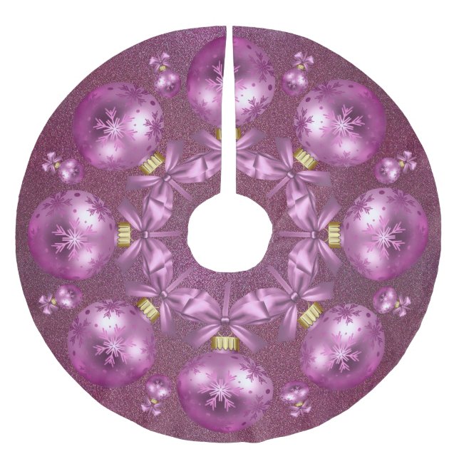 Schöne rosa Ornamente Glitzer Polyester Weihnachtsbaumdecke (Vorderseite)