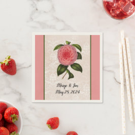 Schöne rosa Peony auf Lacey Blick Damask und Name Serviette