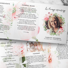 Schöne rosa Pfingstrosen 6-seitiges Trifold-Trauer Dreifach-gefaltete Programmkarte