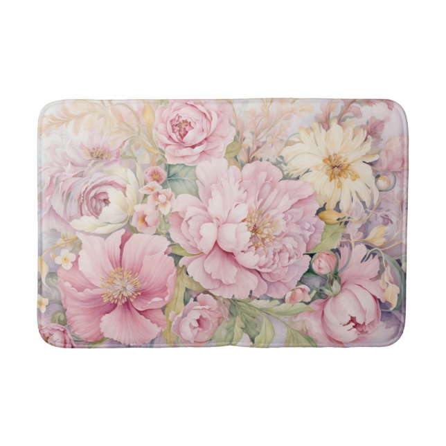 Schöne rosa Pfingstrosen Aquarelle. Badematte (Vorderseite)