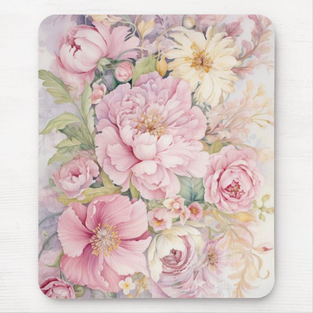 Schöne rosa Pfingstrosen Aquarelle.  Mousepad (Vorne)