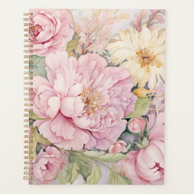 Schöne rosa Pfingstrosen Aquarelle. Planer (Vorderseite)