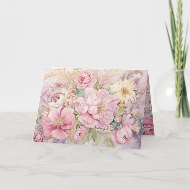 Schöne rosa Pfingstrosen gefaltete Grußkarte Karte (Vorderseite)