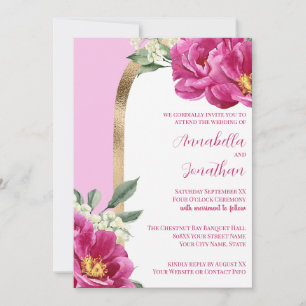 Schöne rosa Pfingstrosen mit Gold auf rosa Hochzei Einladung