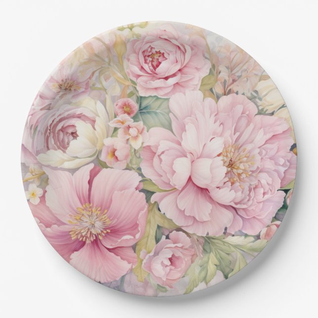 Schöne rosa Pfingstrosen Pappteller (Vorderseite)