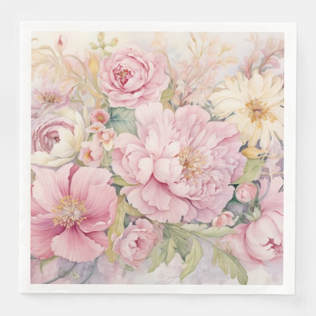 Schöne rosa Pfingstrosen  Serviette (Vorderseite)