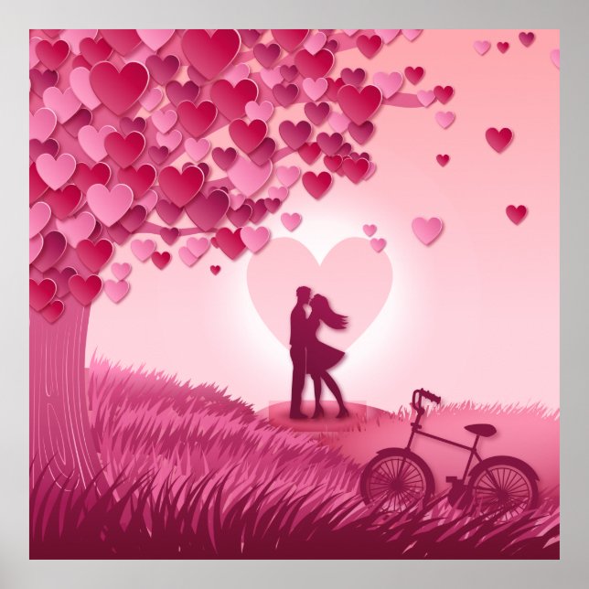 Schöne rosa romantische Wiesen-Illustration Poster (Vorne)