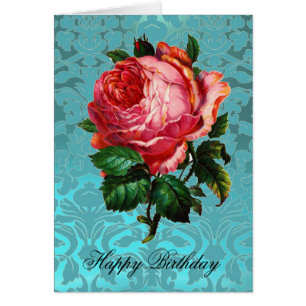 SCHÖNE ROSA ROSE AQUA BLAU DAMAST Geburtstag