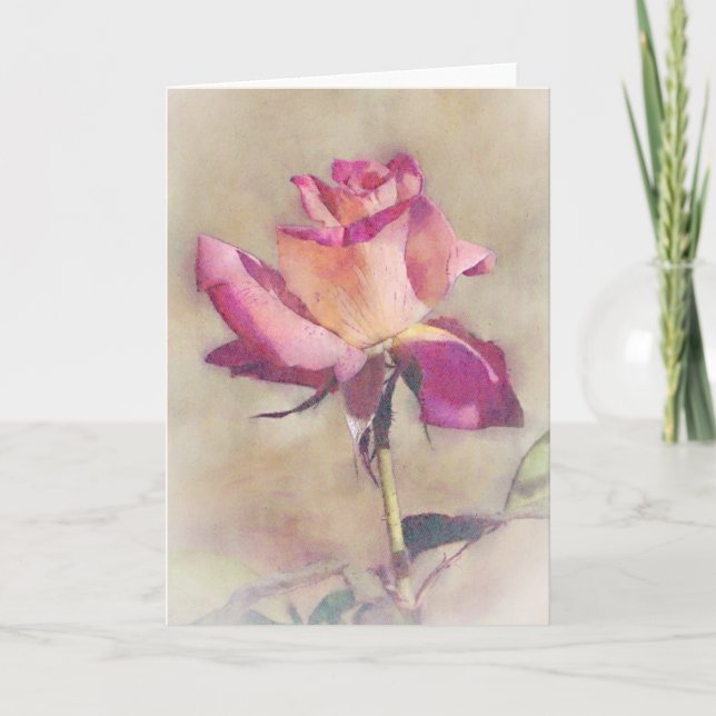Schöne rosa Rose Bud Art Note Card Karte (Vorderseite)