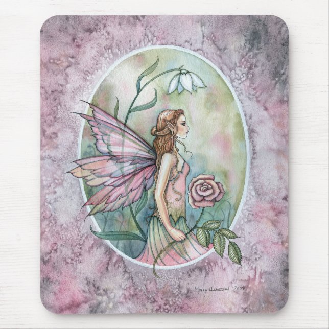 Schöne rosa Rose Fairy Fantasy Art Mousepad (Vorne)
