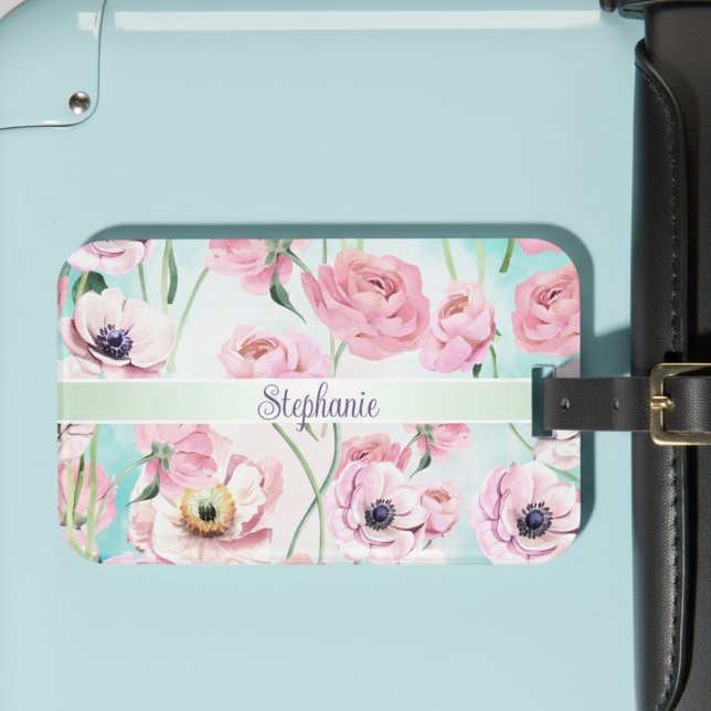 Schöne Rosa Rose Monogramm mit rosafarbenen Blumen Gepäckanhänger (Von Creator hochgeladen)