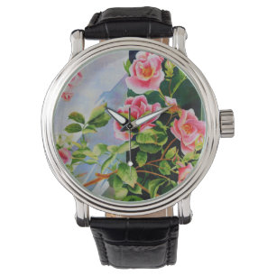 Schöne rosa Rosen Aquarellblüte Armbanduhr