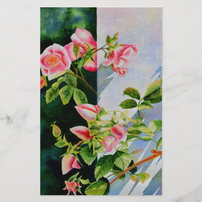 Schöne rosa Rosen Aquarellblüte Briefpapier (Vorderseite)