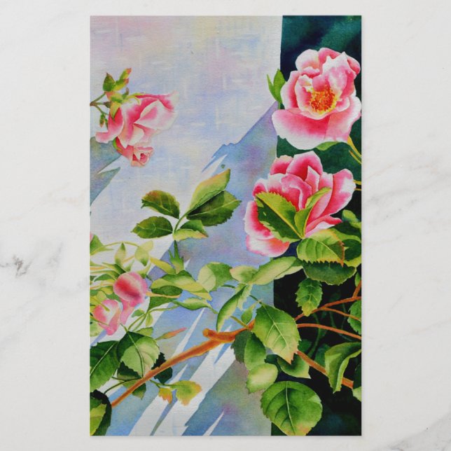 Schöne rosa Rosen Aquarellblüte Briefpapier (Vorderseite)