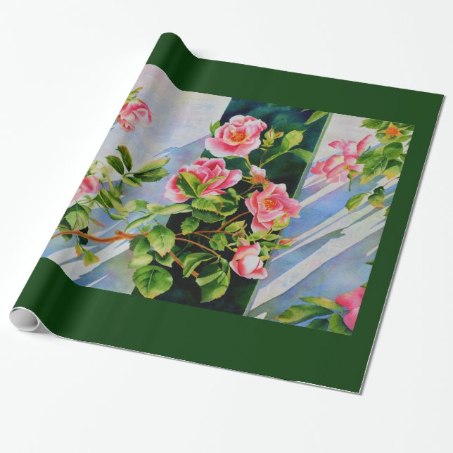 Schöne rosa Rosen Aquarellblüte Geschenkpapier (Ungerollt)