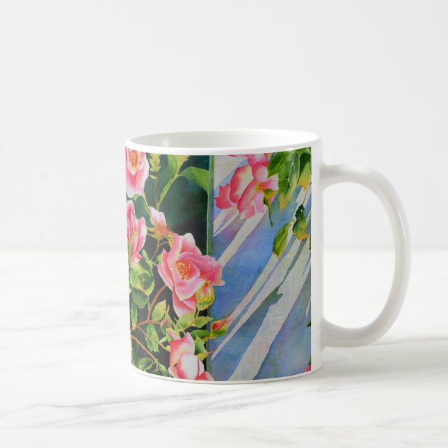 Schöne rosa Rosen Aquarellblüte Kaffeetasse (Rechts)
