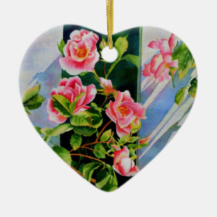 Schöne rosa Rosen Aquarellblüte Keramikornament