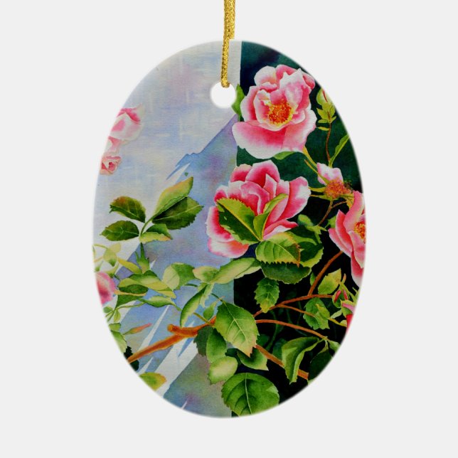 Schöne rosa Rosen Aquarellblüte Keramikornament (Vorne)