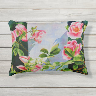 Schöne rosa Rosen Aquarellblüte Kissen Für Draußen