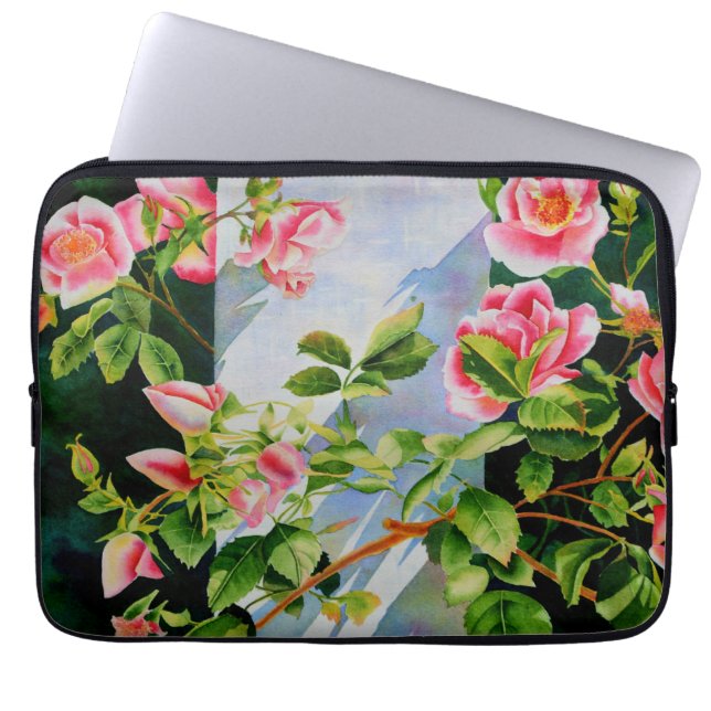 Schöne rosa Rosen Aquarellblüte Laptopschutzhülle (Vorderseite)