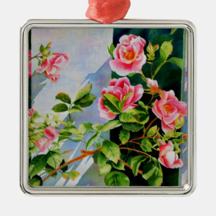 Schöne rosa Rosen Aquarellblüte Ornament Aus Metall