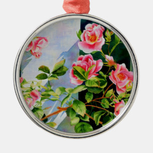Schöne rosa Rosen Aquarellblüte Ornament Aus Metall