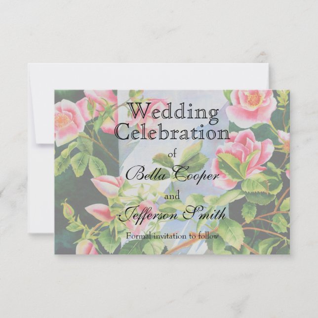 Schöne rosa Rosen Aquarellblüte Save The Date (Vorderseite)