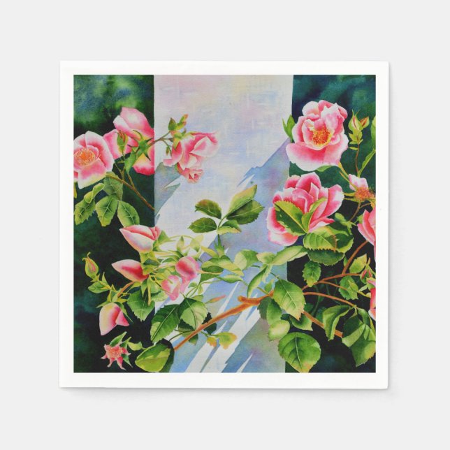 Schöne rosa Rosen Aquarellblüte Serviette (Vorderseite)
