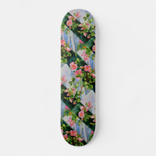 Schöne rosa Rosen Aquarellblüte Skateboard