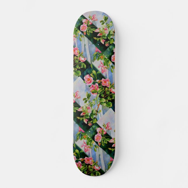 Schöne rosa Rosen Aquarellblüte Skateboard (Vorderseite)