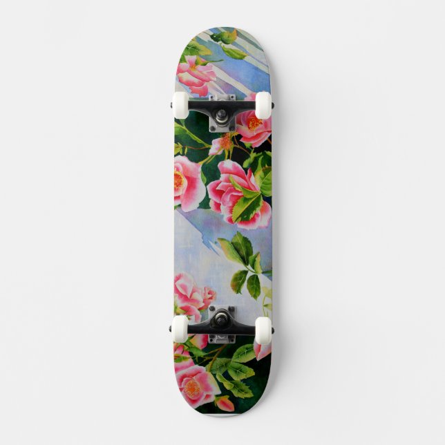 Schöne rosa Rosen Aquarellblüte Skateboard (Vorderseite)