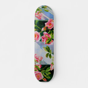 Schöne rosa Rosen Aquarellblüte Skateboard