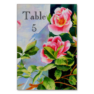 Schöne rosa Rosen Aquarellblüte Tischnummer