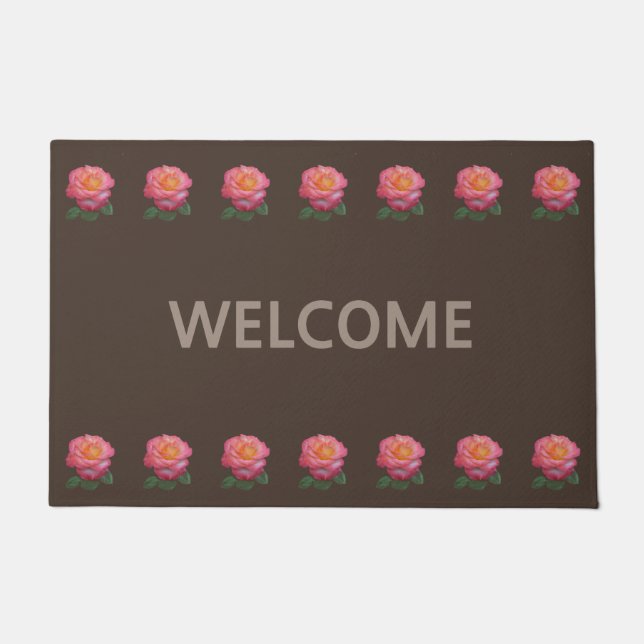 Schöne rosa Rosen auf Brown Big Welcome Doormat Fußmatte (Vorderseite)