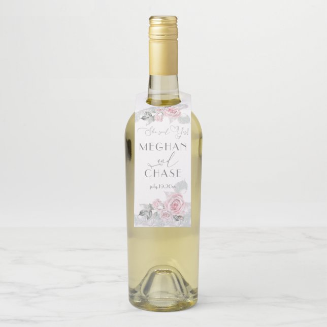 Schöne rosa Rosen BarefootBride™ Flaschenanhänger (Auf Flasche)