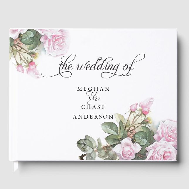 Schöne rosa Rosen BarefootBride™ Gästebuch (Vorderseite)