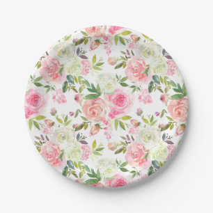 Schöne rosa Rosen Blumen-Papierteller Pappteller