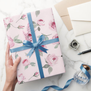 Schöne rosa Rosen Floral Brautdusche Geschenkpapier