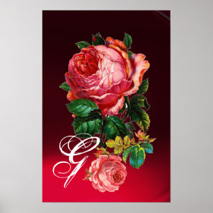 SCHÖNE ROSA ROSEN MONOGRAMM POSTER