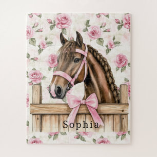 Schöne rosa Rosen Pferd Weihnachten Puzzle