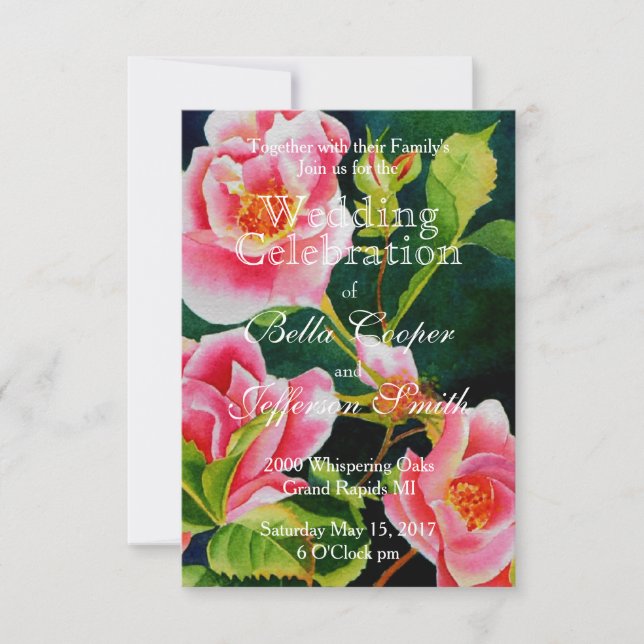 Schöne rosa Rosen, rote Rosen, Aquarellblumen Einladung (Vorderseite)