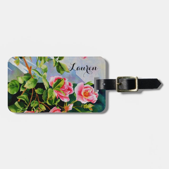 Schöne rosa Rosen, rote Rosen, Aquarellblumen Gepäckanhänger (Vorderseite horizontal)